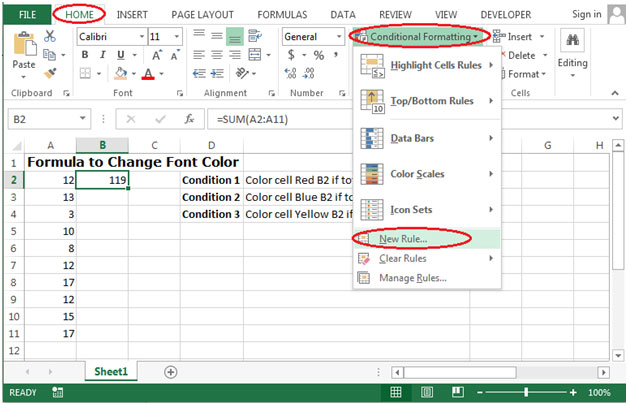 Formule Pour Changer La Couleur De Police Dans Microsoft Excel 2010 