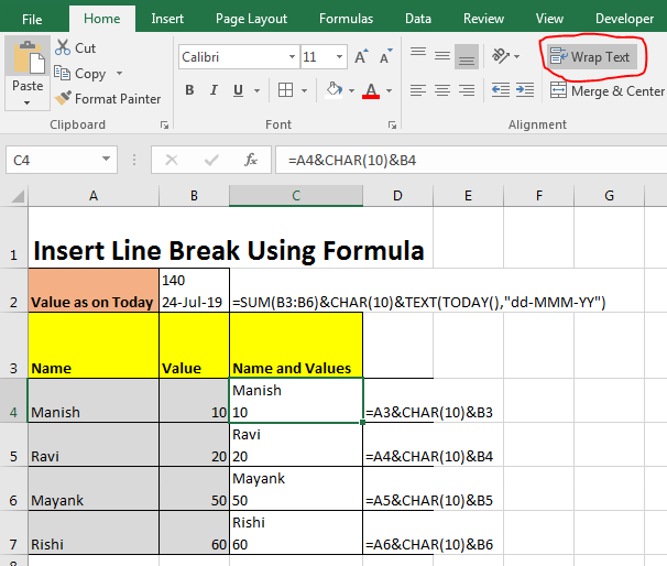 C mo Insertar Un Salto De L nea Utilizando La F rmula En Excel Office 